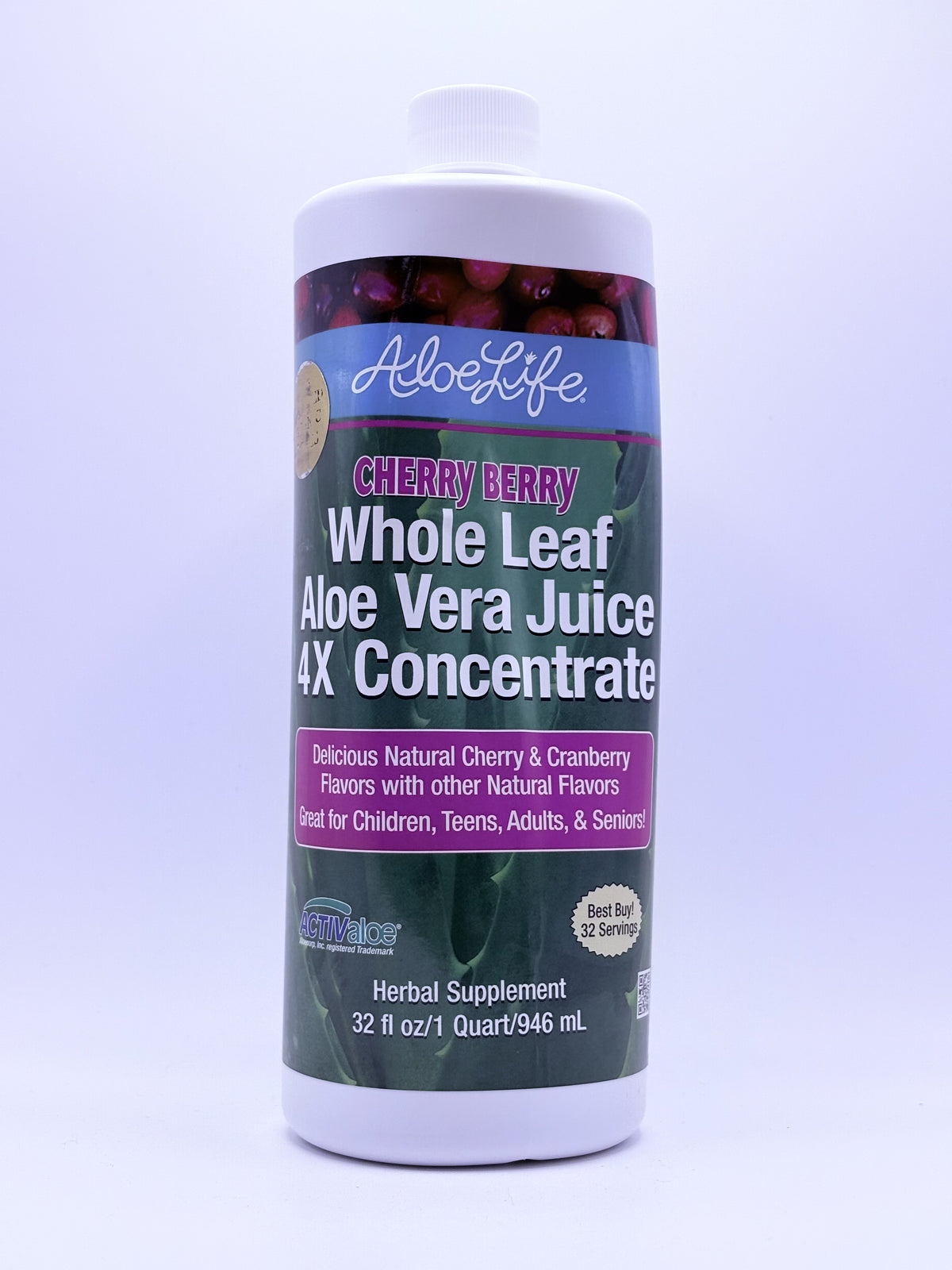 Aloe Life Cherry Berry Whole Leaf Aloe Vera Juice 4x Concentrate 32 fl oz